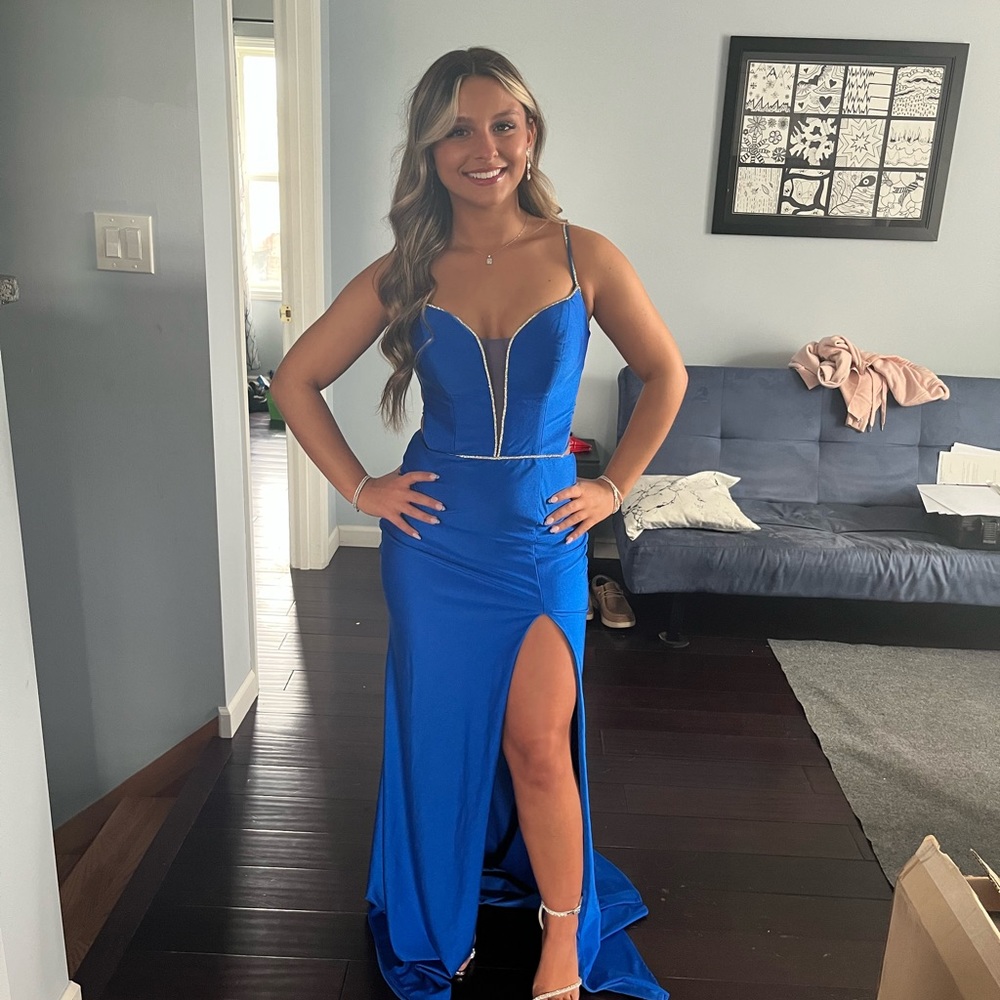 Royal Blue Cat Walk Prom Dress